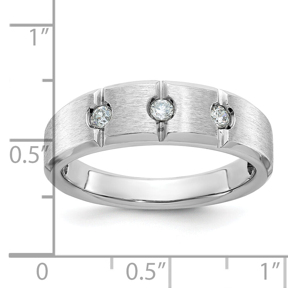 14k White Gold IBGoodman Men's Polished & Satin Diamond 3-Stone Ring-B58943