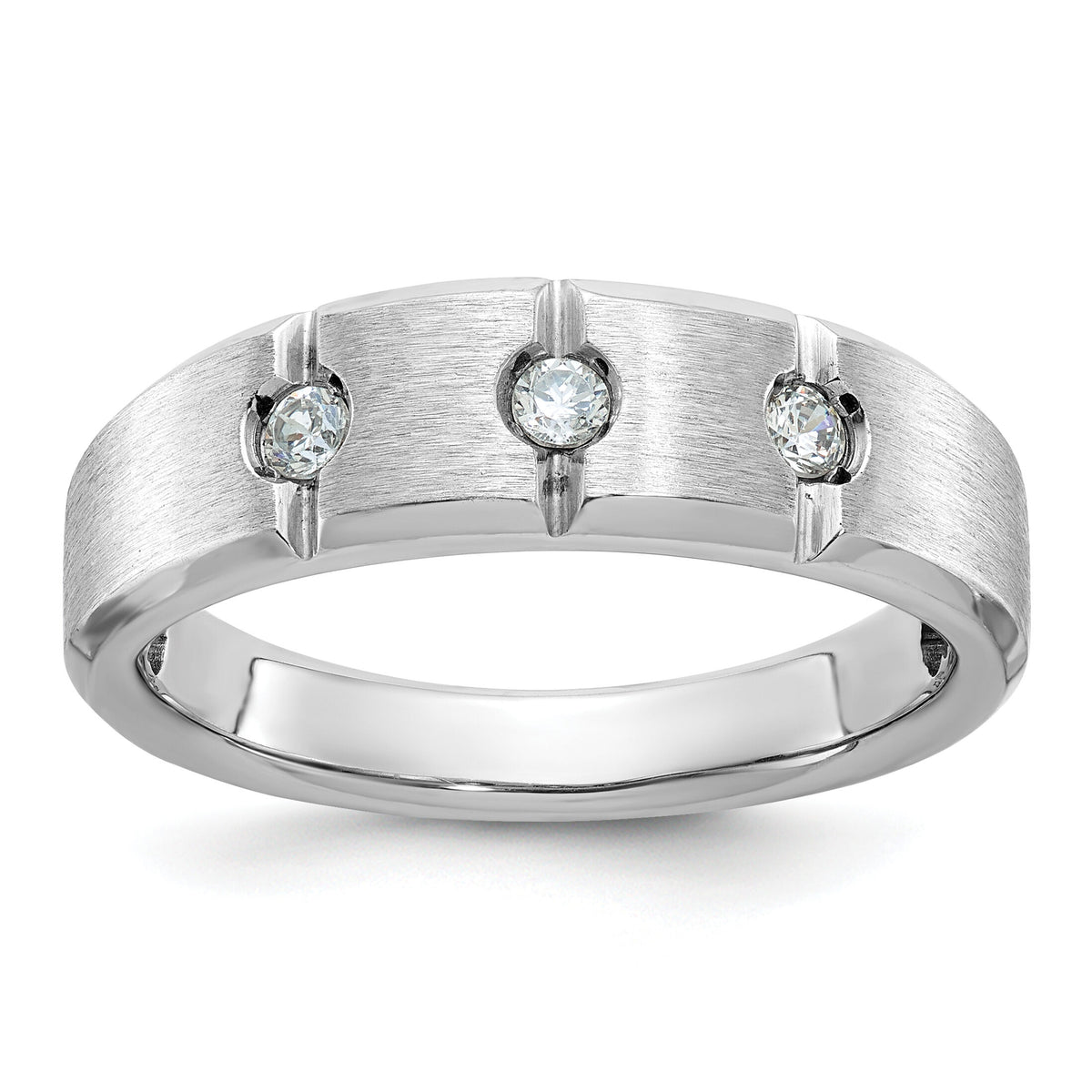 14k White Gold IBGoodman Men's Polished & Satin Diamond 3-Stone Ring-B58943