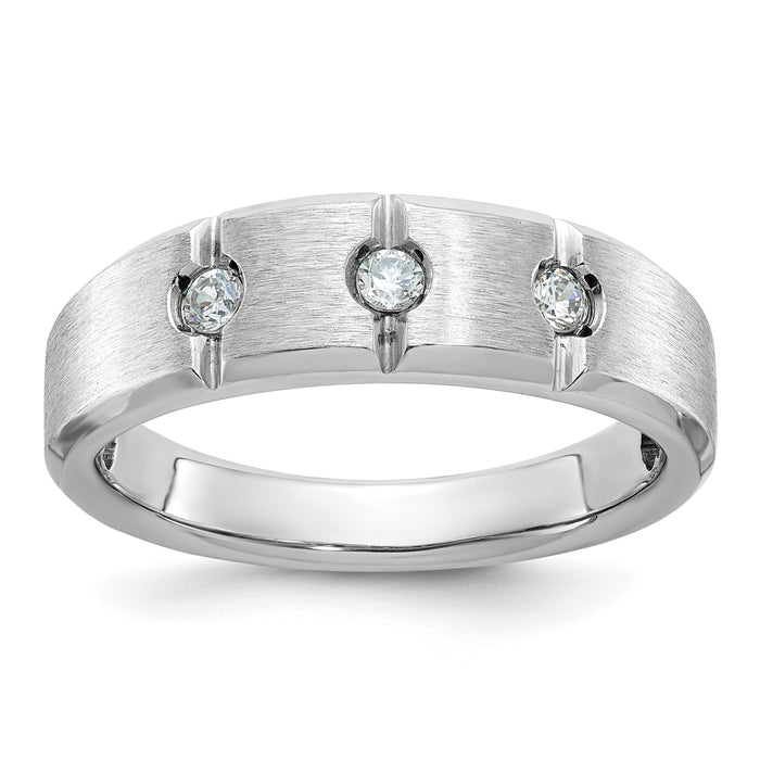 14k White Gold IBGoodman Men's Polished & Satin Diamond 3-Stone Ring-B58943-4WAA