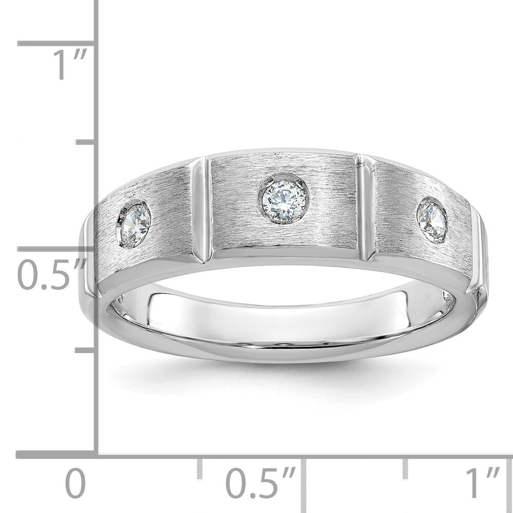 14k White Gold IBGoodman Men's Polished & Satin Diamond 3-Stone Ring-B58945