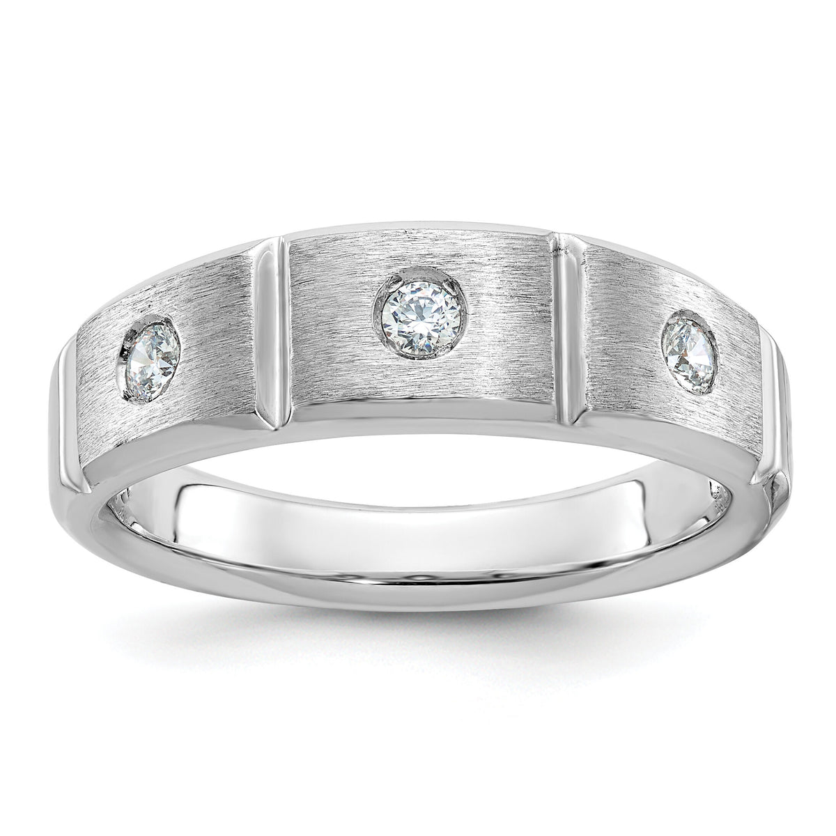 14k White Gold IBGoodman Men's Polished & Satin Diamond 3-Stone Ring-B58945