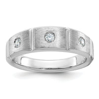 14k White Gold IBGoodman Men's Polished & Satin Diamond 3-Stone Ring-B58945