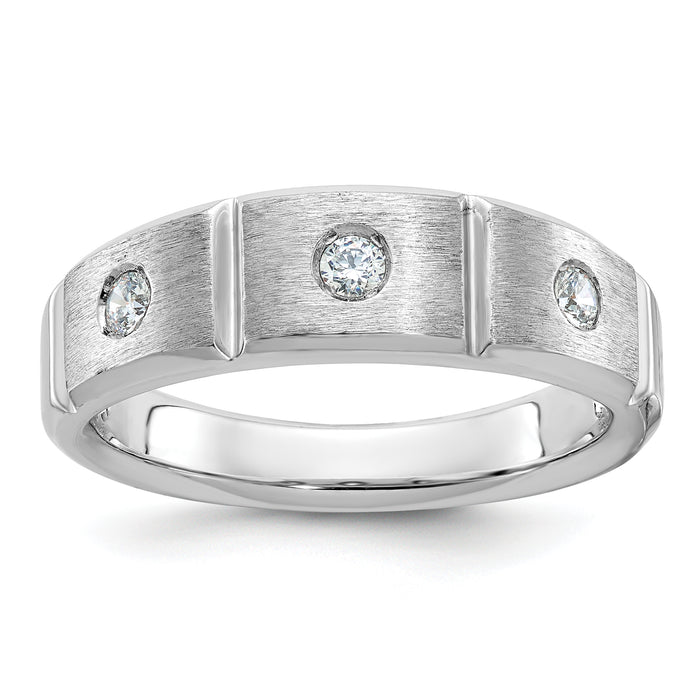 14k White Gold IBGoodman Men's Polished & Satin Diamond 3-Stone Ring-B58945-4WAA