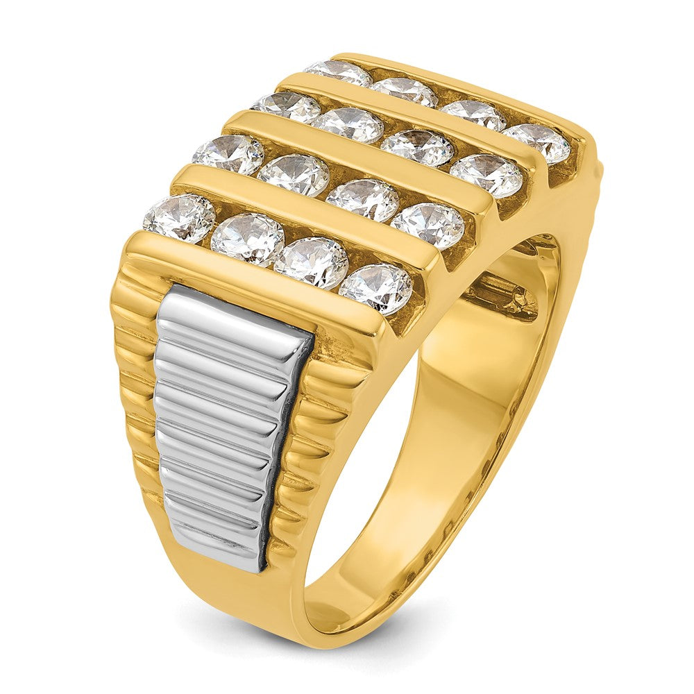 IBGoodman 14k Two-tone Men's Polished and Textured 4-Row 2 Carat AA Quality Diamond Ring-B58975-4YWAA