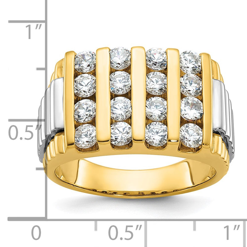 IBGoodman 14k Two-tone Men's Polished and Textured 4-Row 2 Carat AA Quality Diamond Ring-B58975-4YWAA