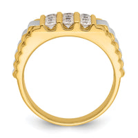 14k Two Tone 1 ct Lab Grown Diamond VS/SI+ G+ Grooved 4 Row Men's Ring-B59004