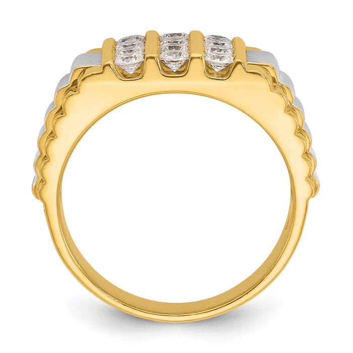 14k Two Tone 1 ct Lab Grown Diamond VS/SI+ G+ Grooved 4 Row Men's Ring-B59004