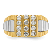 14k Two Tone 1 ct Lab Grown Diamond VS/SI+ G+ Grooved 4 Row Men's Ring-B59004