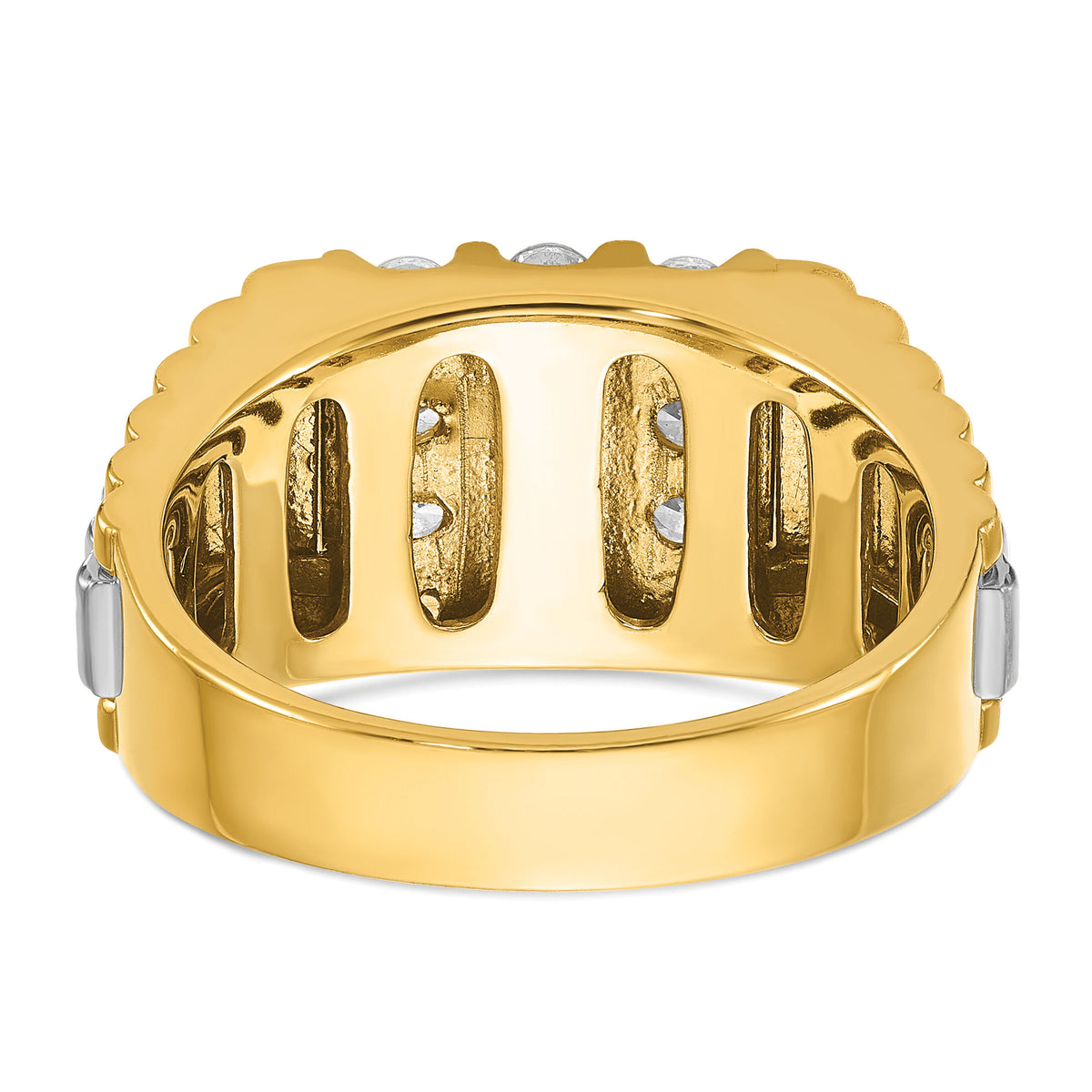 14k Two Tone 1 ct Lab Grown Diamond VS/SI+ G+ Grooved 4 Row Men's Ring-B59004