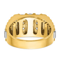14k Two Tone 1 ct Lab Grown Diamond VS/SI+ G+ Grooved 4 Row Men's Ring-B59004