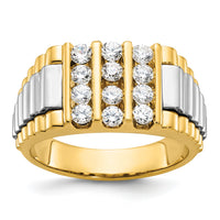 14k Two Tone 1 ct Lab Grown Diamond VS/SI+ G+ Grooved 4 Row Men's Ring-B59004
