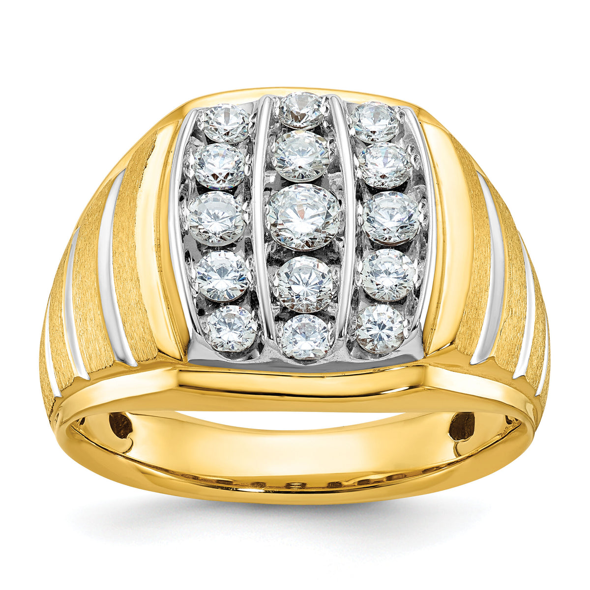 10k Two-tone IBGoodman Men's Polished Satin & Grooved Ring Mounting-B59016
