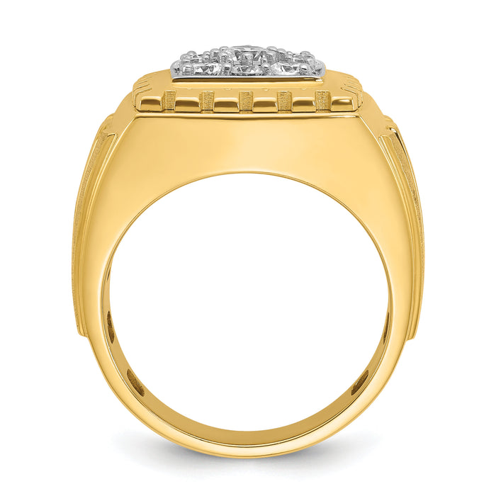14ktt IBGoodman Men's Polished Satin & Grooved Diamond Cluster Ring-B59022