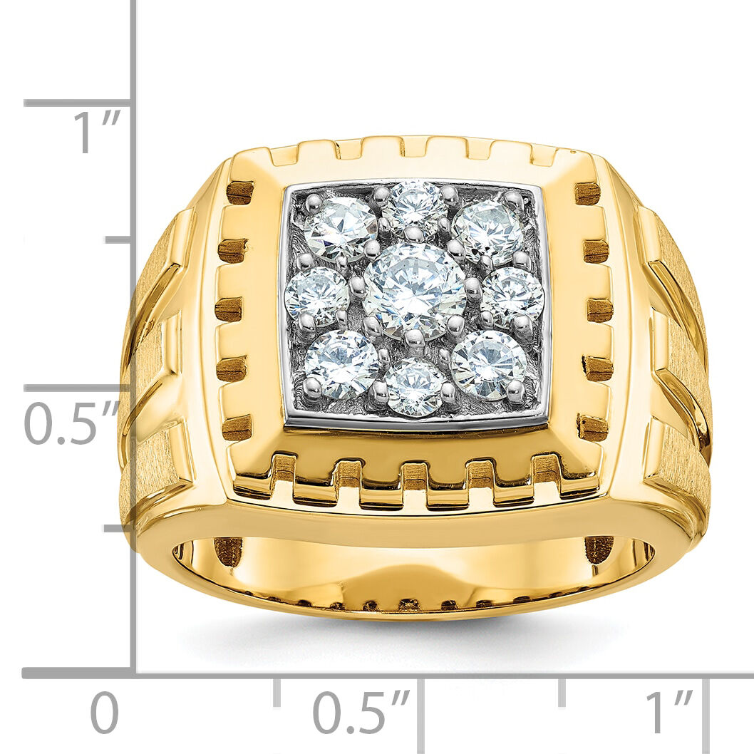 14ktt IBGoodman Men's Polished Satin & Grooved Diamond Cluster Ring-B59022