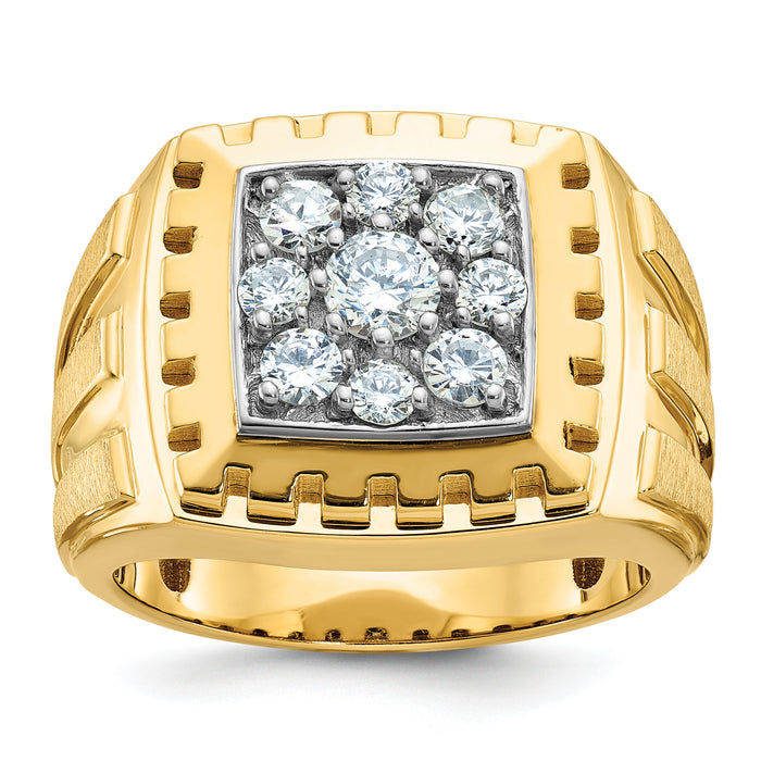 14ktt IBGoodman Men's Polished Satin & Grooved Diamond Cluster Ring-B59022