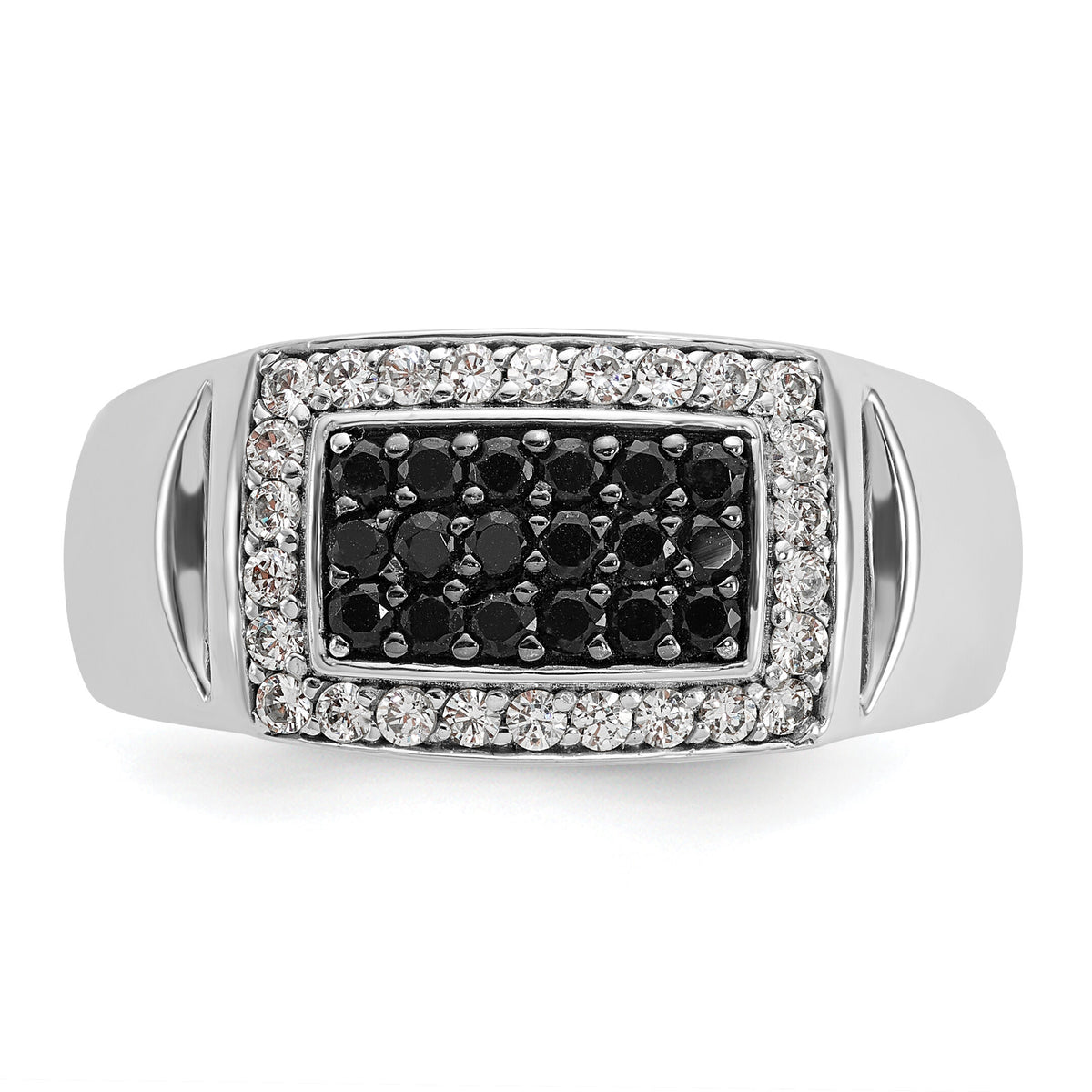 14kw 3/4 ct Lab Grown Dia VS/SI+ G+ & Black Dia Comp Rectangle Cluster Ring-B59049