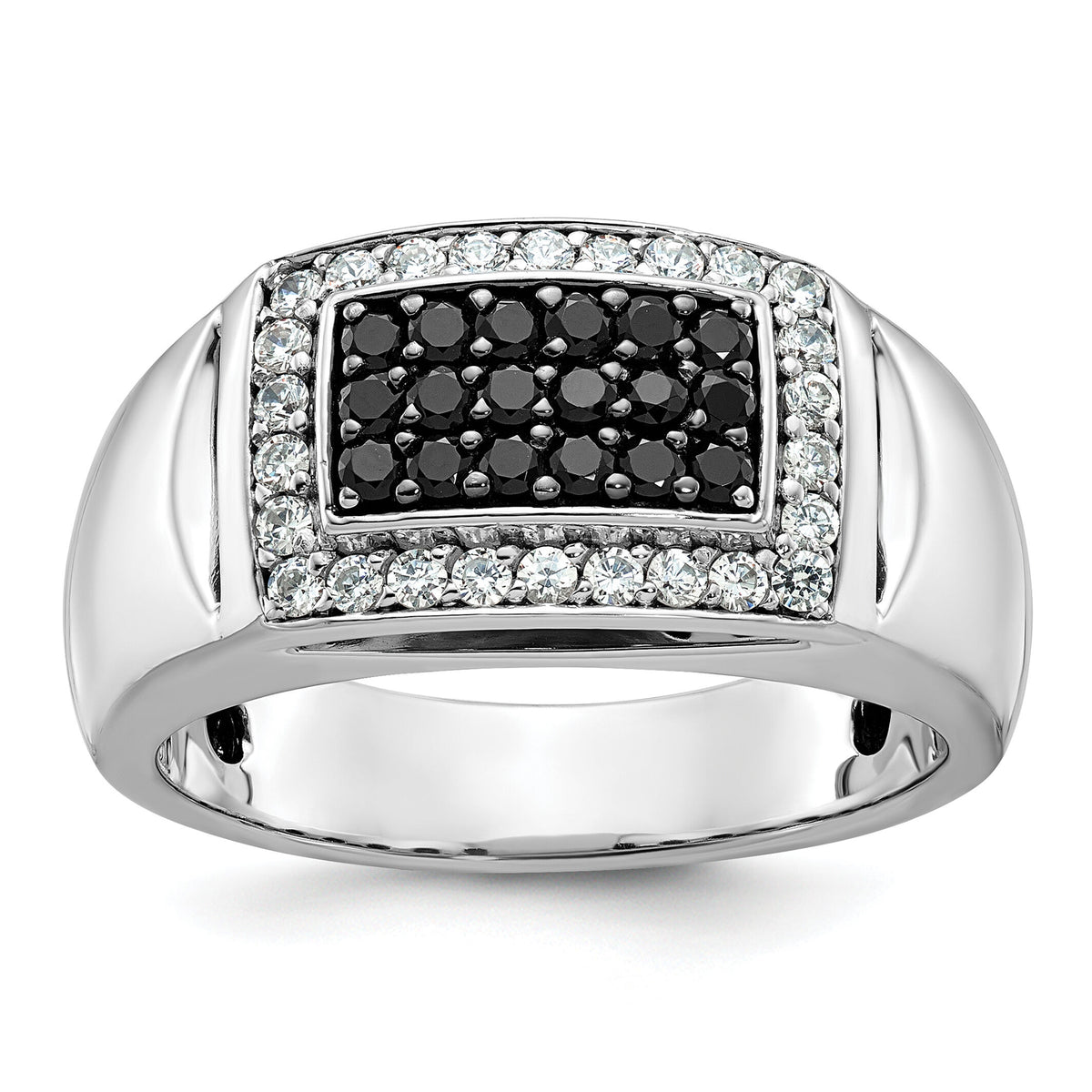 14kw 3/4 ct Lab Grown Dia VS/SI+ G+ & Black Dia Comp Rectangle Cluster Ring-B59049