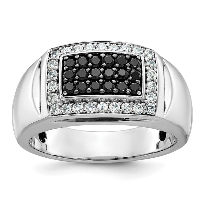 IBGoodman 14k White Gold Men's Polished and Cut-Out 3/4 Carat AA Quality Black and White Diamond Rectangle Ring-B59049-4WAA