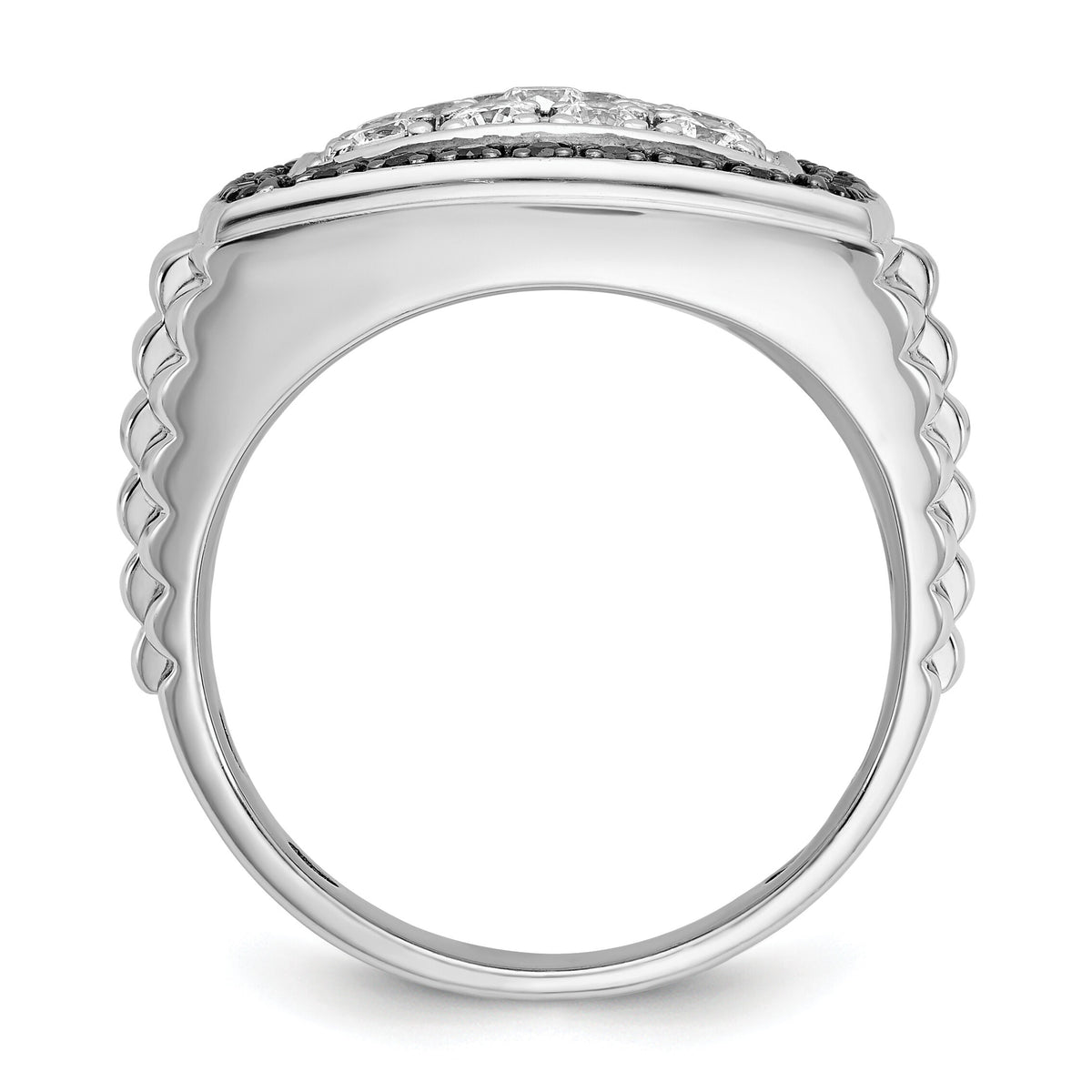 14k White Gold 1 ct Lab Grown Dia VS/SI+ G+ & Black Dia Comp Cluster Ring-B59050