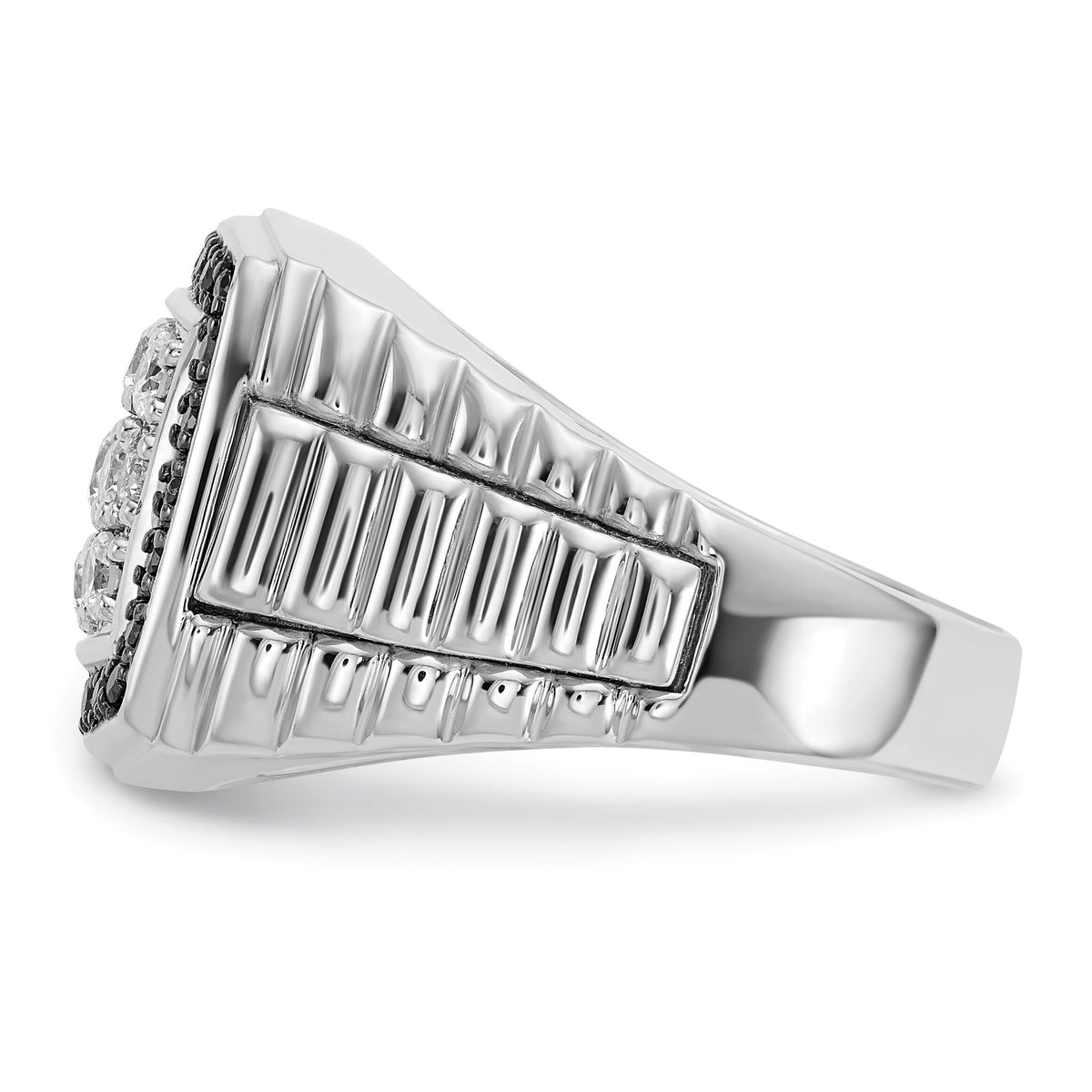 14k White Gold 1 ct Lab Grown Dia VS/SI+ G+ & Black Dia Comp Cluster Ring-B59050