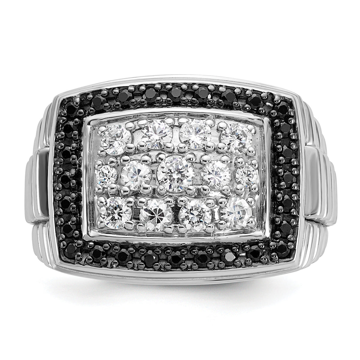 14k White Gold 1 ct Lab Grown Dia VS/SI+ G+ & Black Dia Comp Cluster Ring-B59050