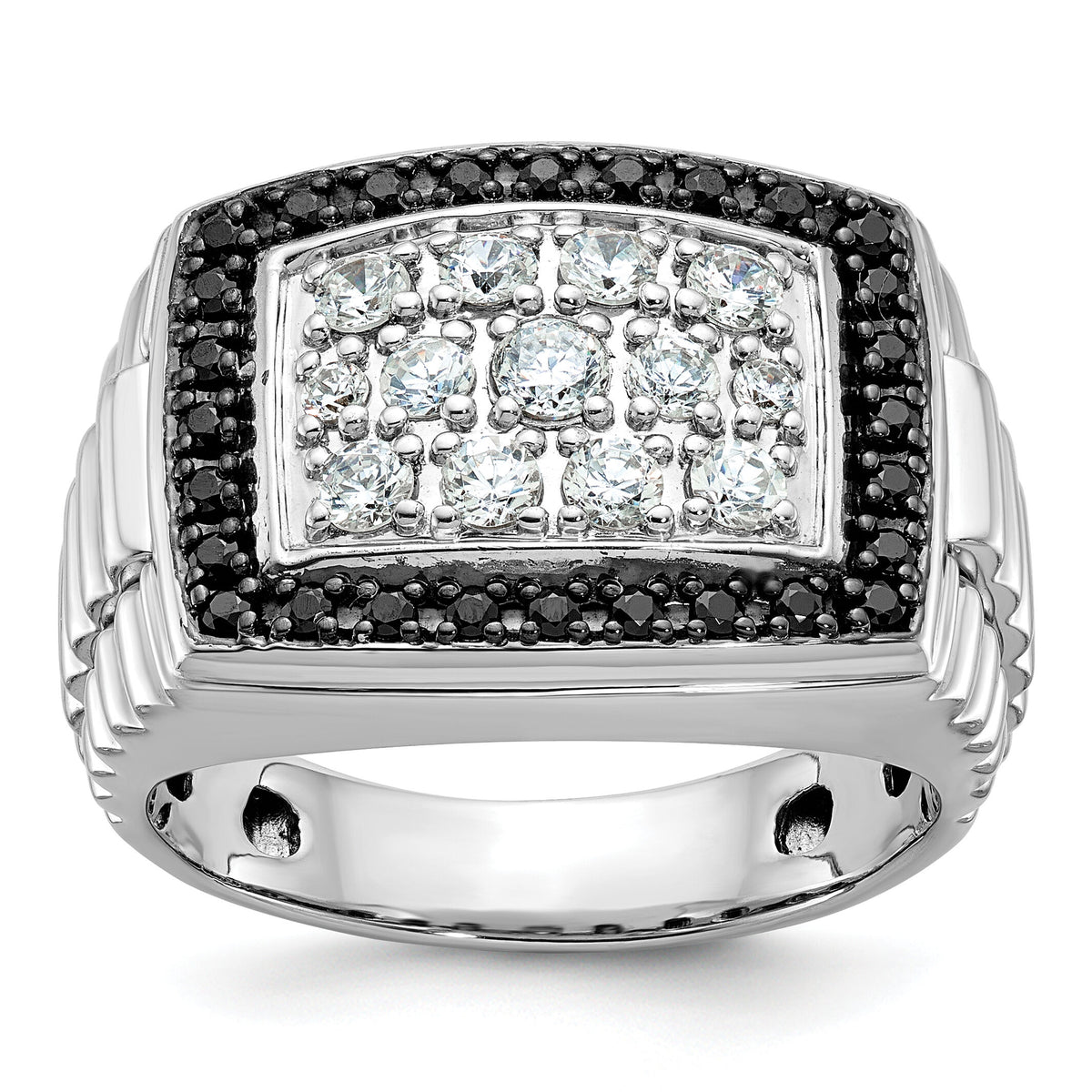 14k White Gold 1 ct Lab Grown Dia VS/SI+ G+ & Black Dia Comp Cluster Ring-B59050