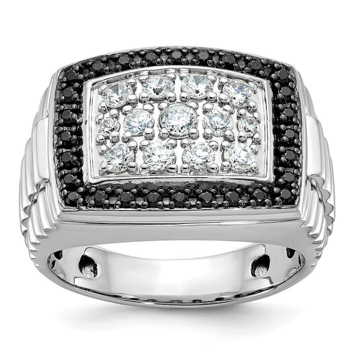 IBGoodman 14k White Gold Men's Polished and Textured 1 Carat Black and White Diamond Cluster Ring-B59050-4WAA