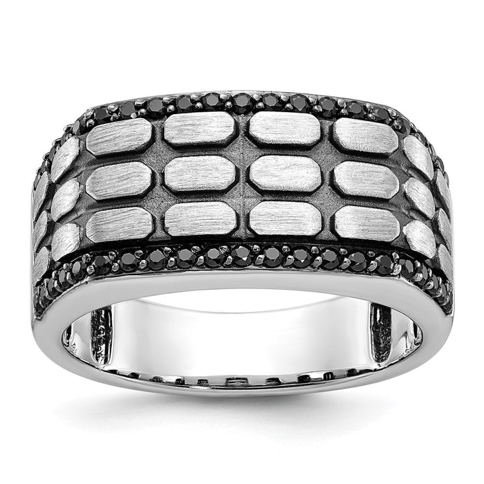 IBGoodman 14k White Gold with Black Rhodium Men's Polished Satin and Cobblestone Textured 3/8 Carat Black Diamond Ring-B59089-4WBK