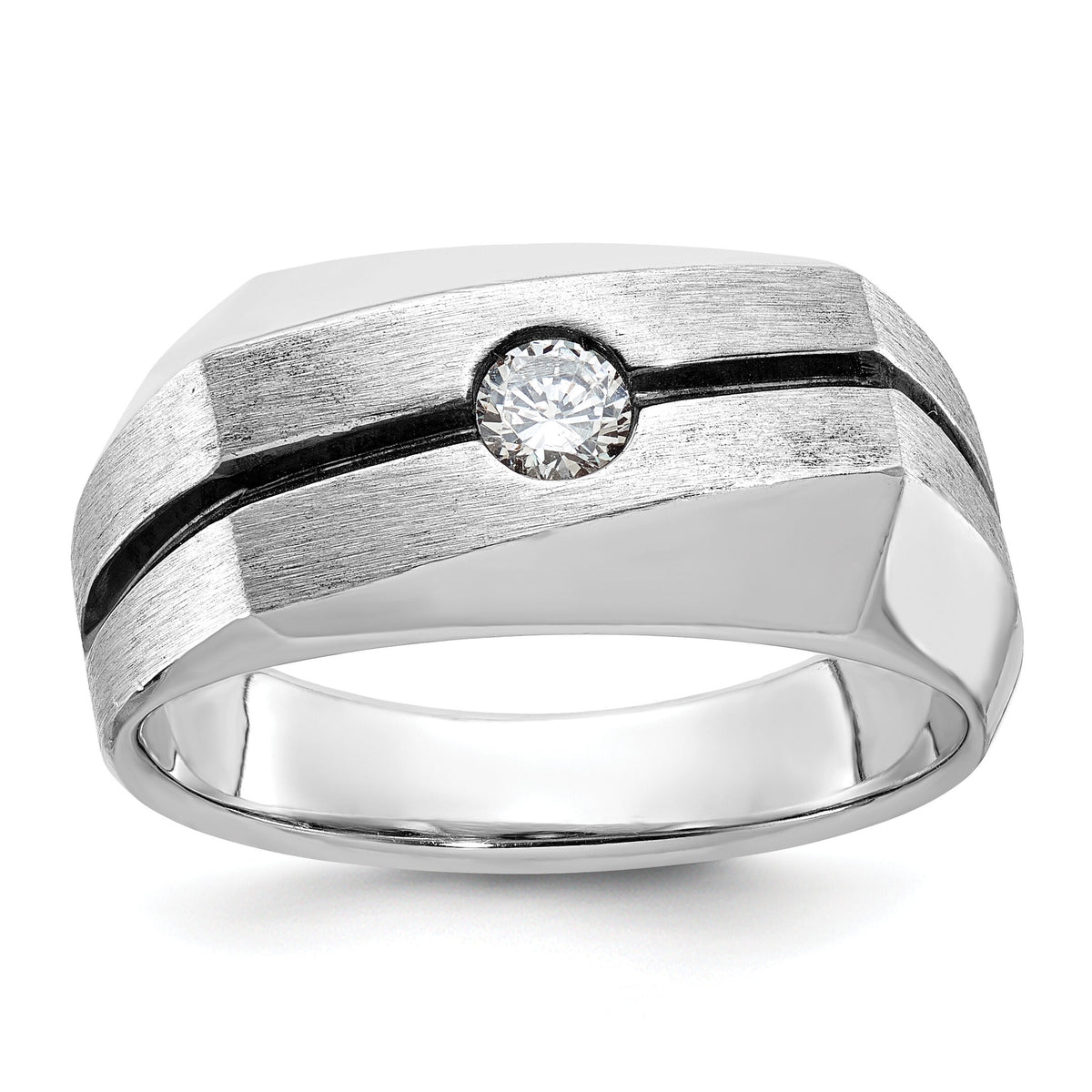 14k White Gold IBGoodman Men's w/Black Rhodium Satin Diamond Complete Ring-B59094