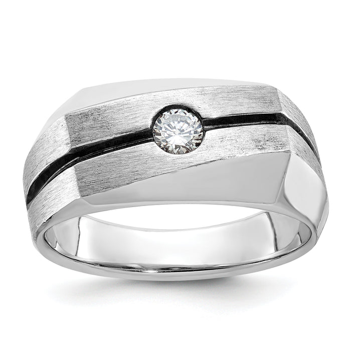 14k White Gold IBGoodman Men's w/Black Rhodium Satin Diamond Complete Ring-B59094