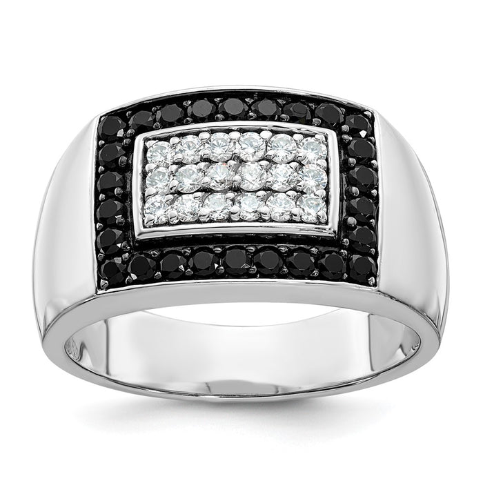 IBGoodman 14k White Gold Men's Polished 1 Carat Black and White Diamond Rectangular Cluster Ring-B59106-4WAA