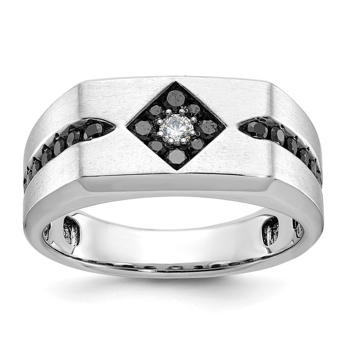 14k White Gold with Black Rhodium IBGoodman Men's Satin 5/8 carat Black and White Diamond Complete Ring-B59113-4WAA