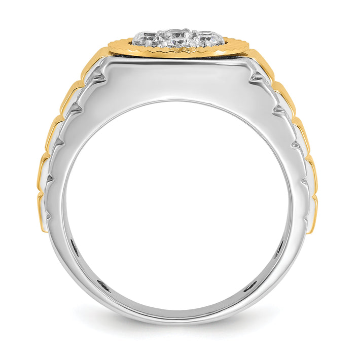 14k Two-Tone 1/2 ct Lab Grown Dia VS/SI+ G+ Comp Ribbed Men's Cluster Ring-B59118
