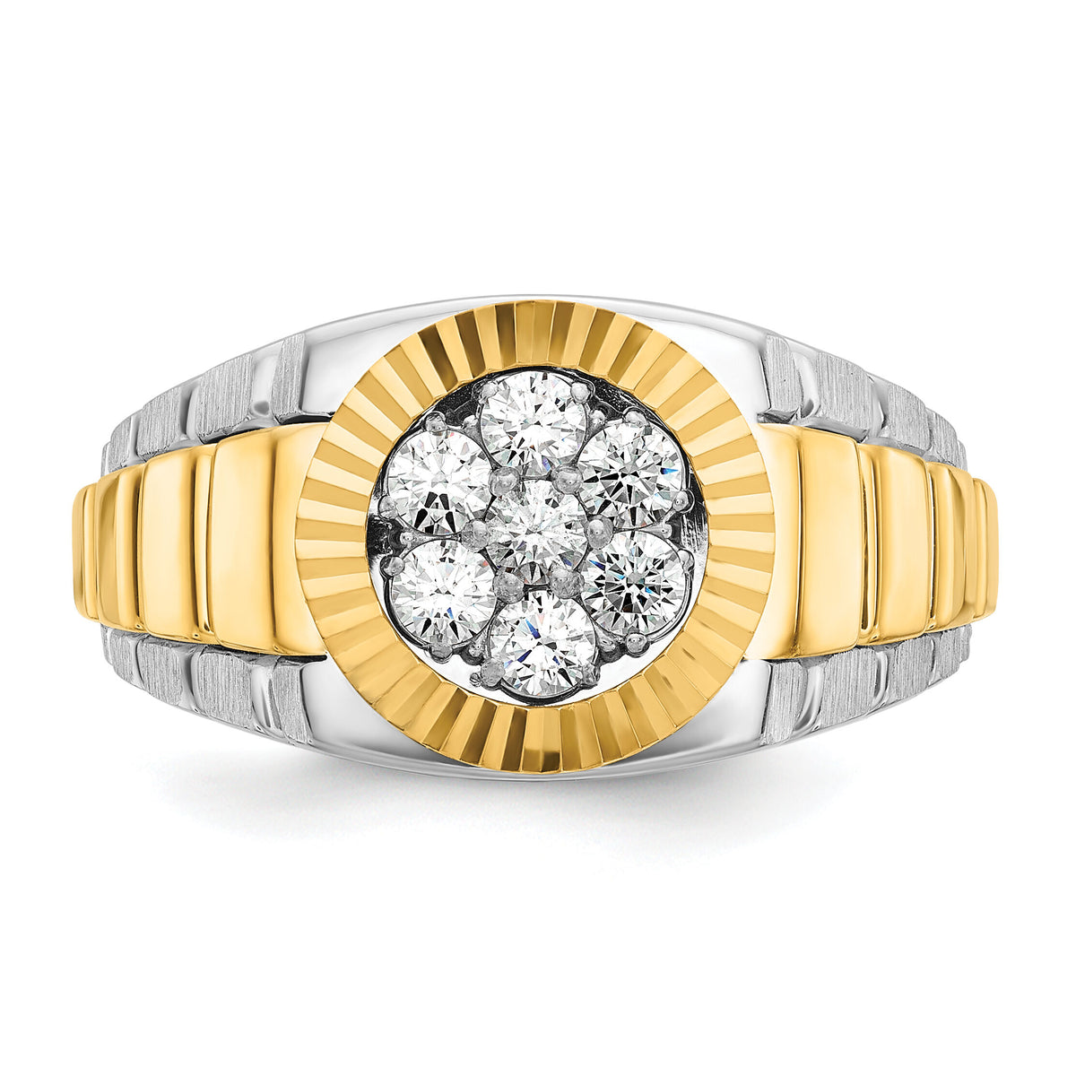 14k Two-Tone 1/2 ct Lab Grown Dia VS/SI+ G+ Comp Ribbed Men's Cluster Ring-B59118