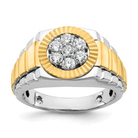 14k Two-Tone 1/2 ct Lab Grown Dia VS/SI+ G+ Comp Ribbed Men's Cluster Ring-B59118
