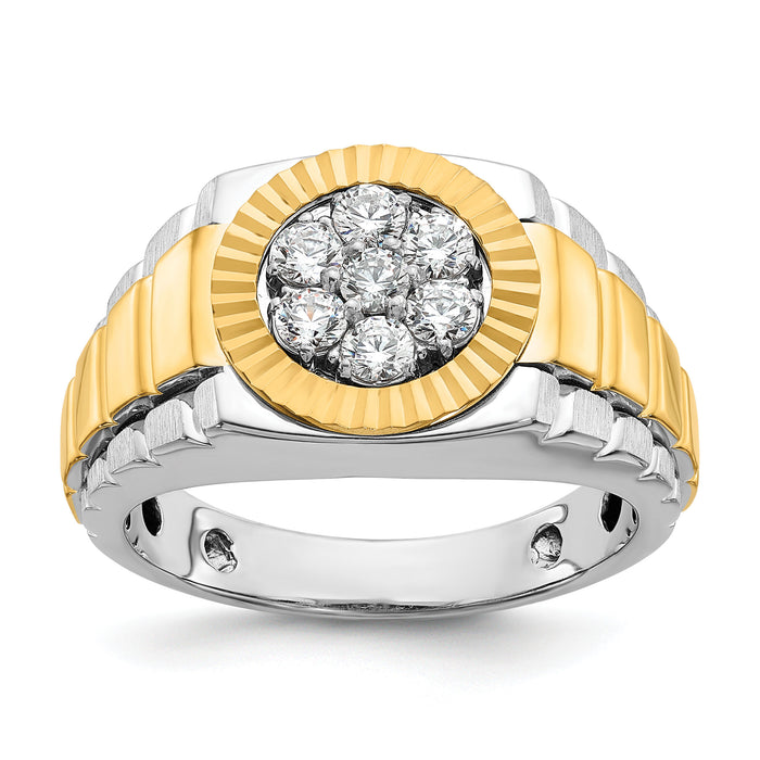 14k Two-Tone 1/2 ct Lab Grown Dia VS/SI+ G+ Comp Ribbed Men's Cluster Ring-B59118