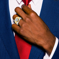 10k Two-tone IBGoodman Men's Polished Satin & Textured Ring Mounting-B59119