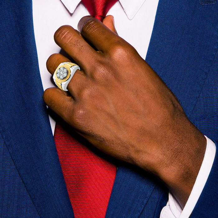 10k Two-tone IBGoodman Men's Polished Satin & Textured Ring Mounting-B59119