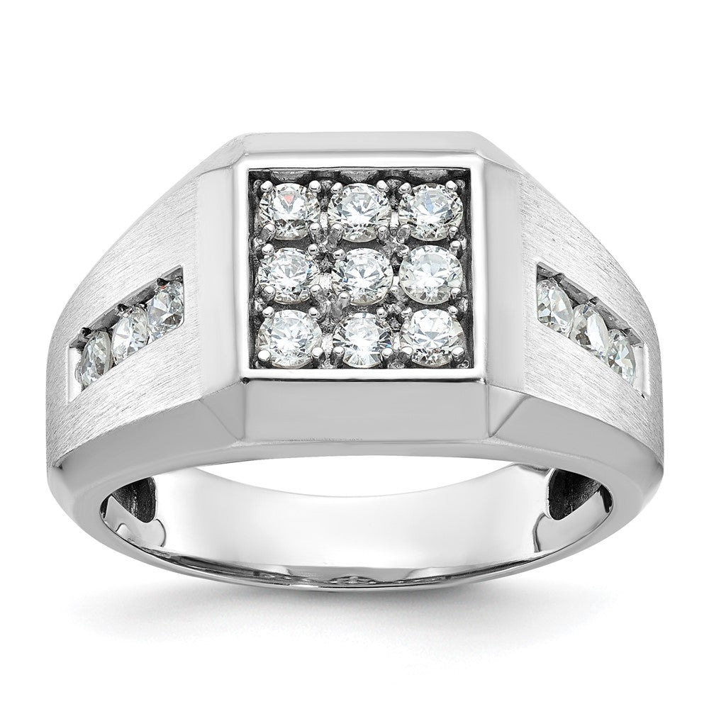 IBGoodman 14k White Gold Men's Polished and Satin 1 Carat AA Quality Diamond Square Cluster Ring-B59120-4WAA