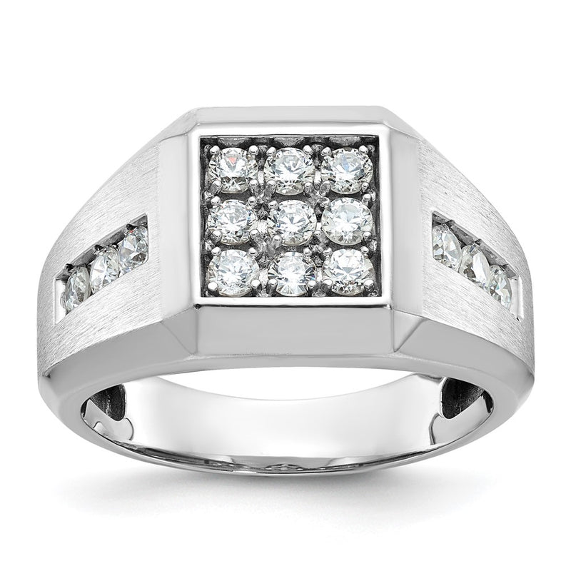 IBGoodman 14k White Gold Men's Polished and Satin 1 Carat AA Quality Diamond Square Cluster Ring-B59120-4WAA