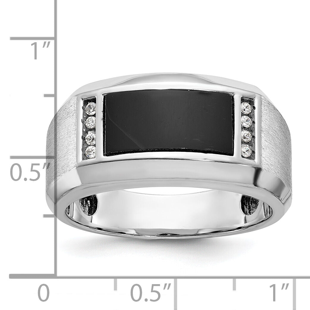 14k White Gold IBGoodman Men's Satin Onyx/Diamond Complete Ring-B59132