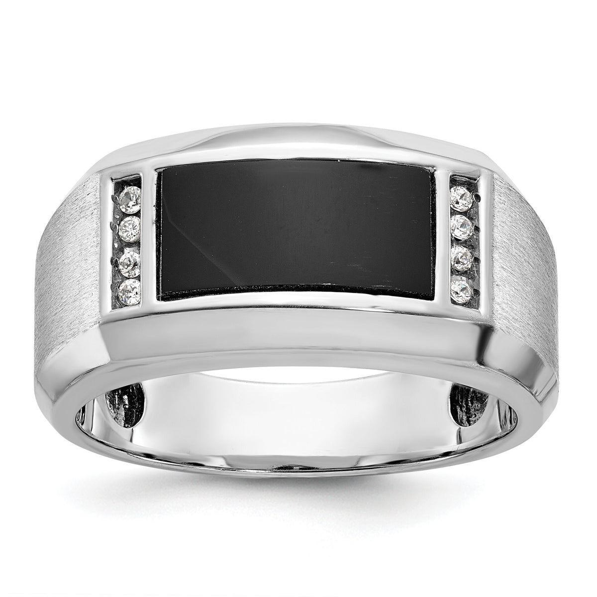14k White Gold IBGoodman Men's Satin Onyx/Diamond Complete Ring-B59132