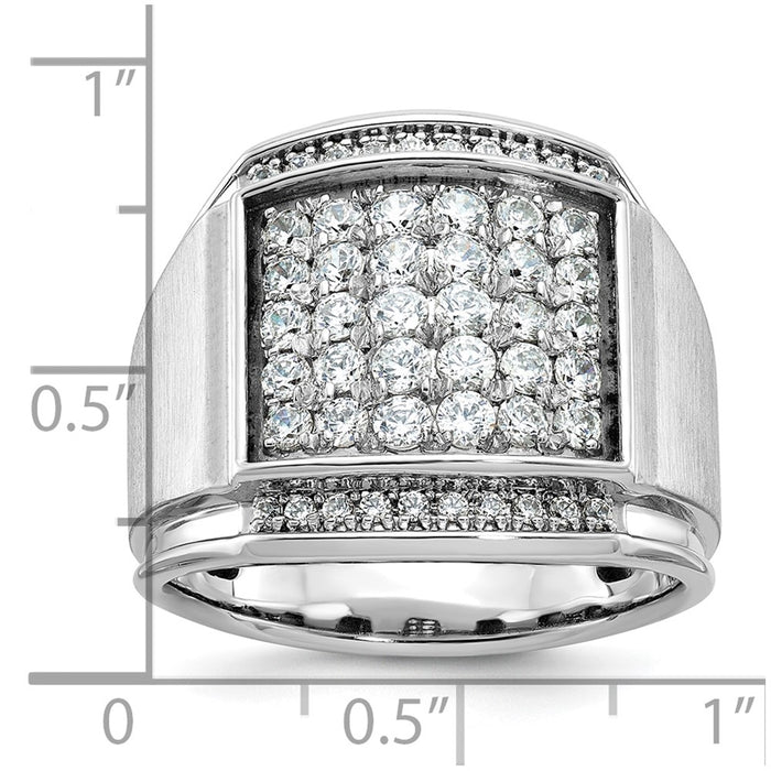 IBGoodman 14k White Gold Men's Polished and Satin 1 1/5 Carat AA Quality Diamond Cluster Ring-B59139-4WAA