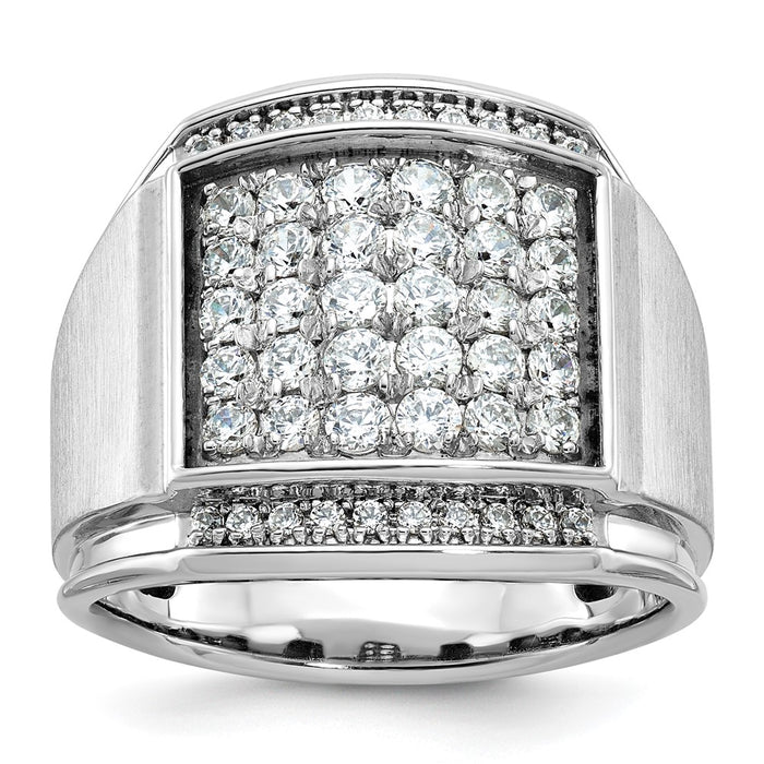 IBGoodman 14k White Gold Men's Polished and Satin 1 1/5 Carat AA Quality Diamond Cluster Ring-B59139-4WAA