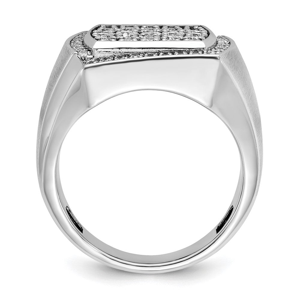 IBGoodman 14k White Gold Men's Polished and Satin 1 1/3 Carat AA Quality Diamond Cluster Ring-B59140-4WAA