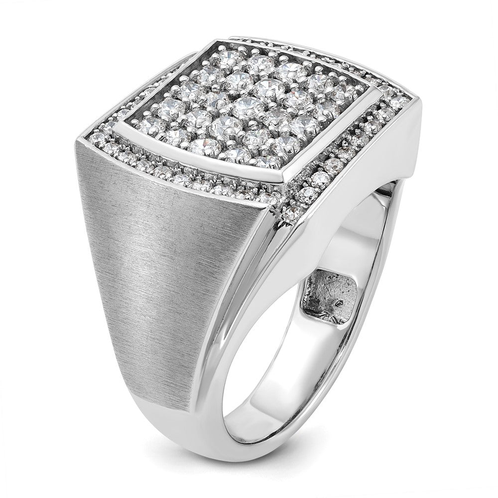 IBGoodman 14k White Gold Men's Polished and Satin 1 1/3 Carat AA Quality Diamond Cluster Ring-B59140-4WAA