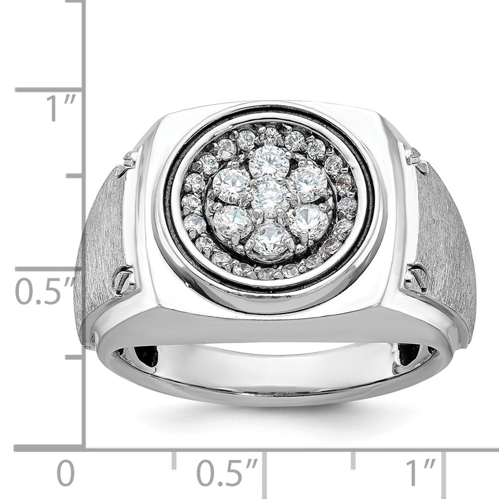 IBGoodman 14k White Gold Men's Polished and Satin 3/4 Carat AA Quality Diamond Round Cluster Ring-B59150-4WAA