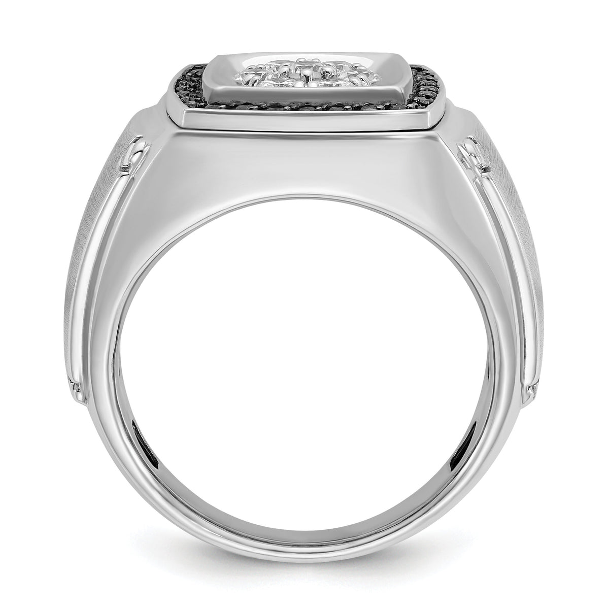 10kw IBGoodman Men's Polish/Satin Black & White Dia Halo Cluster Ring-B59156