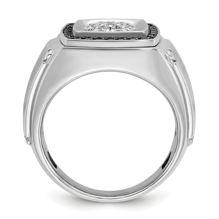 10kw IBGoodman Men's Polish/Satin Black & White Dia Halo Cluster Ring-B59156