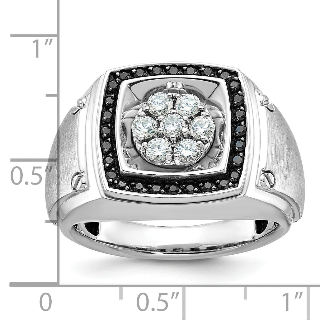 10kw IBGoodman Men's Polish/Satin Black & White Dia Halo Cluster Ring-B59156